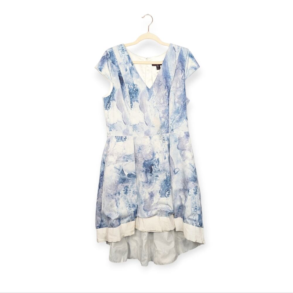 Nha Khanh Ayla Blue & White Watercolor Cap Sleeve Mini Dress Size 12